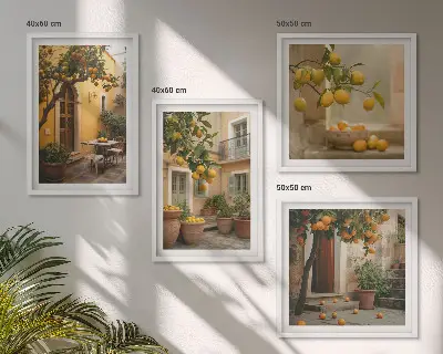 Jardim de citrinos ao sol políptico com moldura