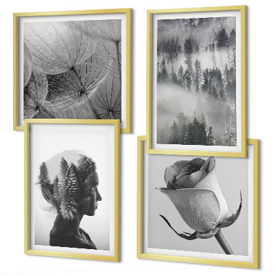 Conjunto de 4 quadros com moldura Retrato de uma mulher na névoa da floresta