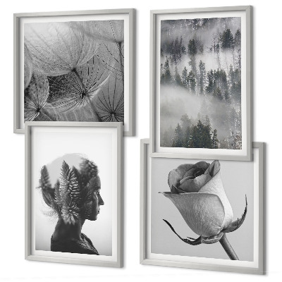 Conjunto de 4 quadros com moldura Retrato de uma mulher na névoa da floresta