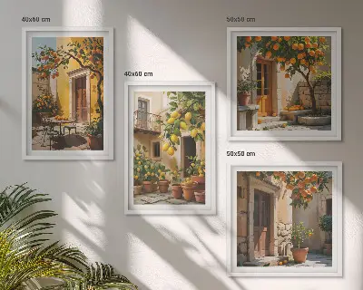 Frutas cítricas ao sol políptico com moldura