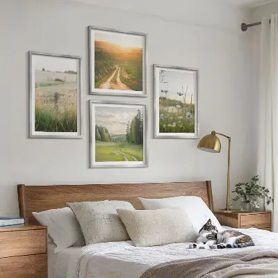 Composição de quadros com paisagens de natureza, campos e sol