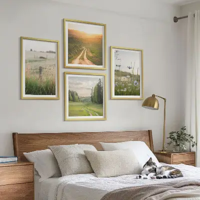 Composição de quadros com paisagens de natureza, campos e sol