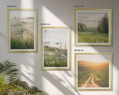 Composição de quadros com paisagens de natureza, campos e sol
