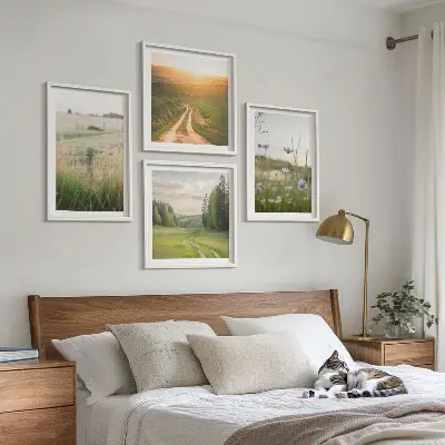 Composição de quadros com paisagens de natureza, campos e sol