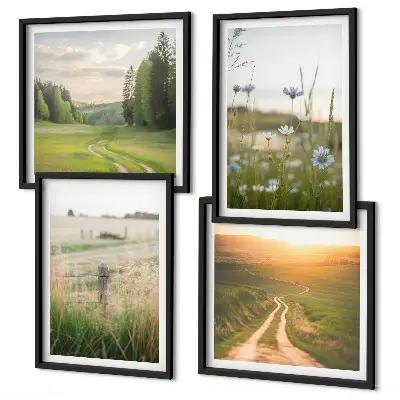 Composição de quadros com paisagens de natureza, campos e sol