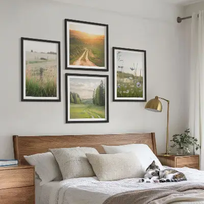 Composição de quadros com paisagens de natureza, campos e sol