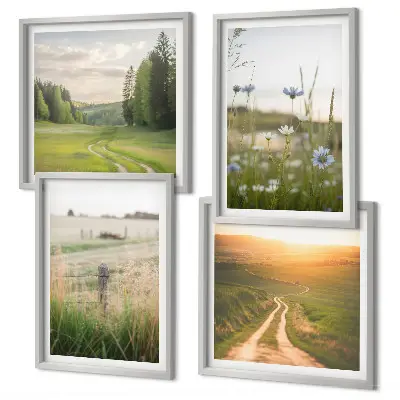 Composição de quadros com paisagens de natureza, campos e sol