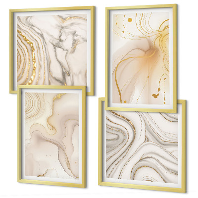 Conjunto de 4 quadros com moldura Padrões abstratos sutis