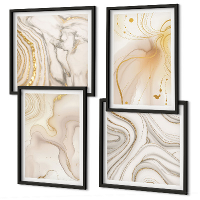 Conjunto de 4 quadros com moldura Padrões abstratos sutis
