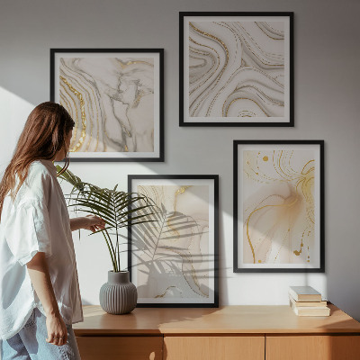 Conjunto de 4 quadros com moldura Padrões abstratos sutis