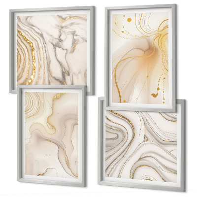 Conjunto de 4 quadros com moldura Padrões abstratos sutis