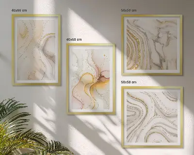 Políptico com moldura com padrões abstratos em tons quentes