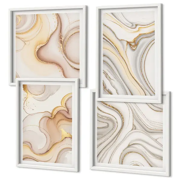 Conjunto de 4 quadros com moldura com motivos abstratos lineares