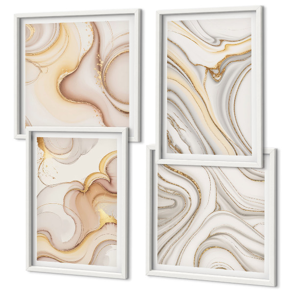 Conjunto de 4 quadros com moldura Motivos abstratos lineares