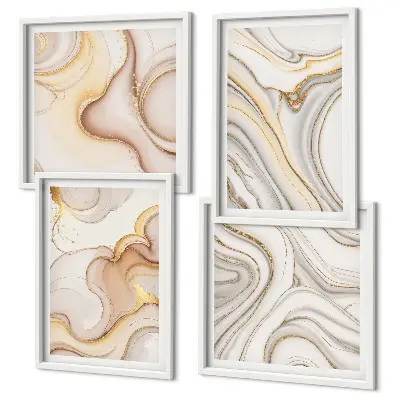 Conjunto de 4 quadros com moldura com motivos abstratos lineares