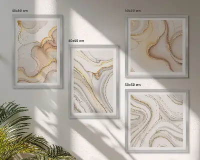 Conjunto de 4 quadros com moldura com motivos abstratos lineares