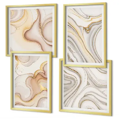 Conjunto de 4 quadros com moldura com motivos abstratos lineares