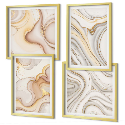 Conjunto de 4 quadros com moldura Motivos abstratos lineares