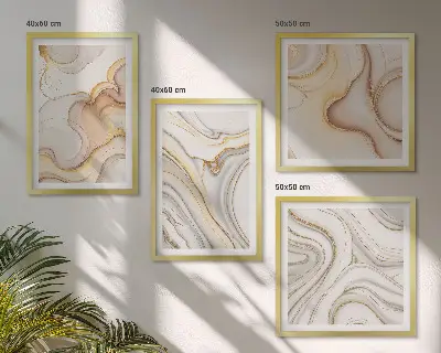 Conjunto de 4 quadros com moldura com motivos abstratos lineares