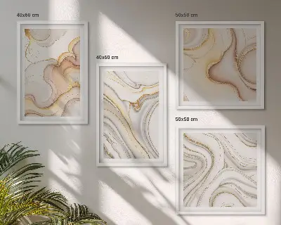 Conjunto de 4 quadros com moldura com motivos abstratos lineares
