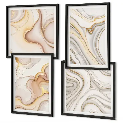 Conjunto de 4 quadros com moldura com motivos abstratos lineares