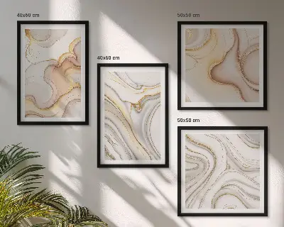 Conjunto de 4 quadros com moldura com motivos abstratos lineares
