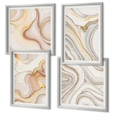 Conjunto de 4 quadros com moldura com motivos abstratos lineares