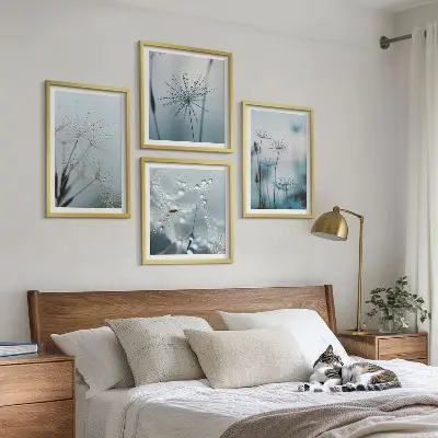 Conjunto de 4 quadros com moldura de gotas de água e dente-de-leão