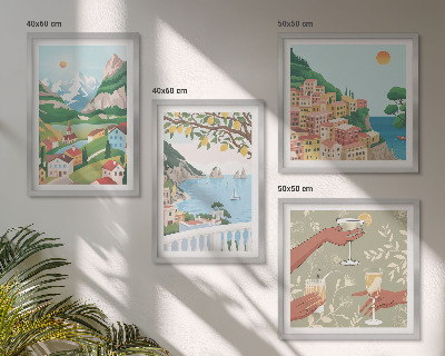 Composição de quadros Casas de praia em tons pastel