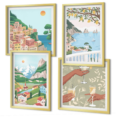 Composição de quadros Casas de praia em tons pastel
