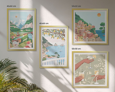 Composição de quadros Casas de praia em tons pastel