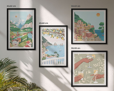 Composição de quadros Casas de praia em tons pastel