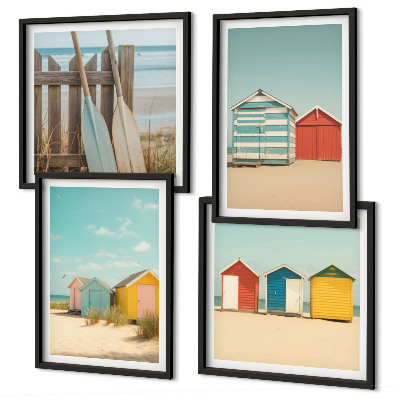 Políptico com moldura Casas coloridas, praia, sol