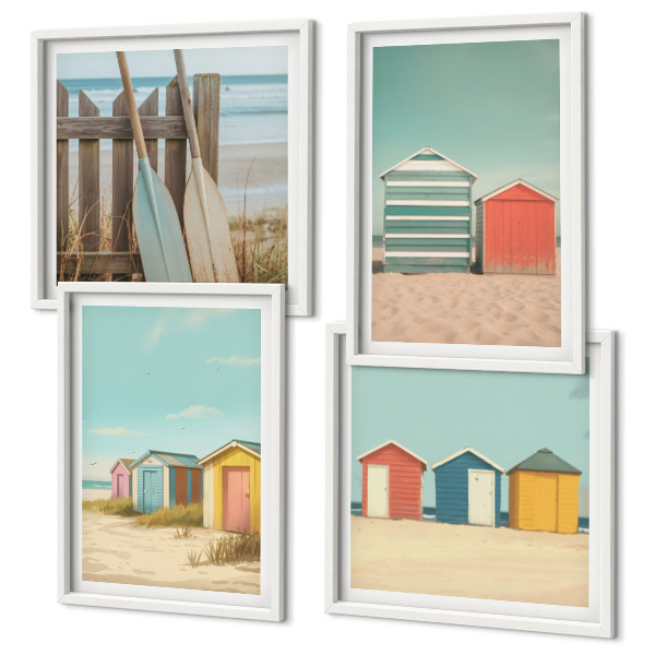 Composição de quadros Casas de praia coloridas