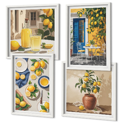 Conjunto de 4 quadros com moldura Jardim de Limões com Bebidas