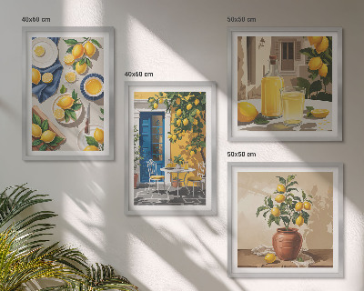 Conjunto de 4 quadros com moldura Jardim de Limões com Bebidas