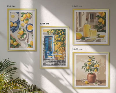Conjunto de 4 quadros com moldura Jardim de Limões com Bebidas