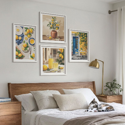 Conjunto de 4 quadros com moldura Jardim de Limões com Bebidas