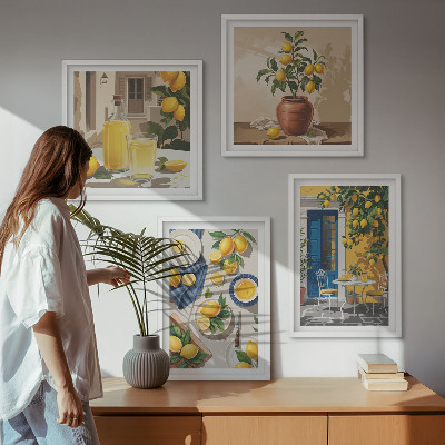 Conjunto de 4 quadros com moldura Jardim de Limões com Bebidas