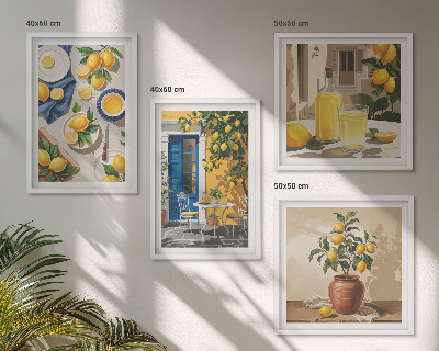 Conjunto de 4 quadros com moldura Jardim de Limões com Bebidas