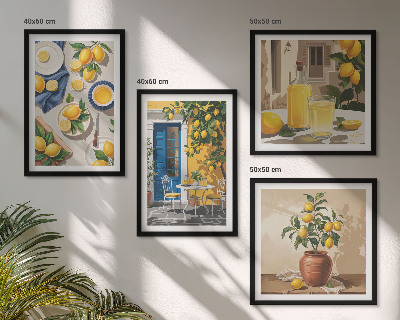 Conjunto de 4 quadros com moldura Jardim de Limões com Bebidas