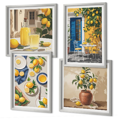 Conjunto de 4 quadros com moldura Jardim de Limões com Bebidas