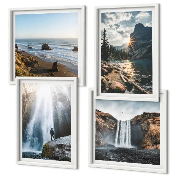 Políptico com moldura paisagem de natureza com cachoeiras e montanhas