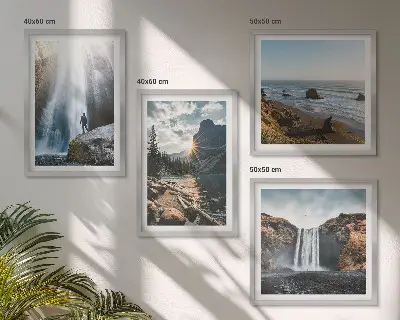 Políptico com moldura paisagem de natureza com cachoeiras e montanhas