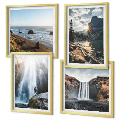 Políptico com moldura paisagem de natureza com cachoeiras e montanhas
