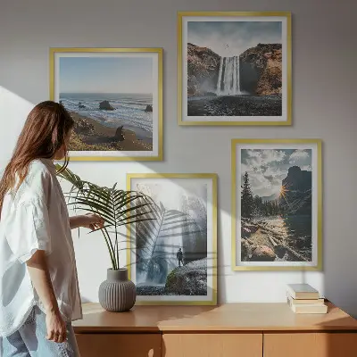 Políptico com moldura paisagem de natureza com cachoeiras e montanhas