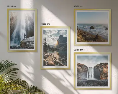 Políptico com moldura paisagem de natureza com cachoeiras e montanhas