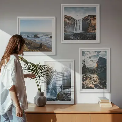 Políptico com moldura paisagem de natureza com cachoeiras e montanhas