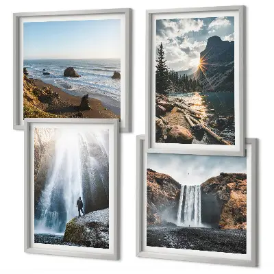 Políptico com moldura paisagem de natureza com cachoeiras e montanhas