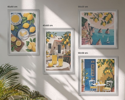 Conjunto de 4 quadros com moldura Limonada ao sol no pátio